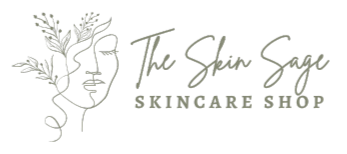 Logo of The Skin Sage Skincare Shop with a stylized face and floral elements.